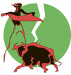 Graphic contour image of a bullfighter and the bull Graphic contour image of a bullfighter and the bull
