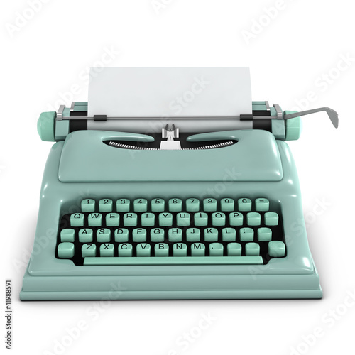 Illustration: 3d Typewriter with blank paper Front View 3d Typewriter with blank paper Front View