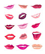 Set of 15 glamour lips, with different lipstick colors. Set of 15 glamour lips, with different lipstick colors.