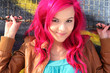 Young woman with pink hair