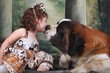 Adorable Child and Her Saint Bernard Puppy Dog
