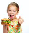 little girl eating a sandwich isolated