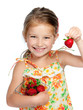 little cute girl holding a strawberry