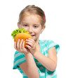 Photo: little girl eating a sandwich isolated little girl eating a sandwich isolated