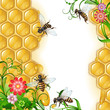 Background with bees, flowers and honeycomb