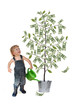Kind in Jeans Anzug gießt einen Geld-Baum