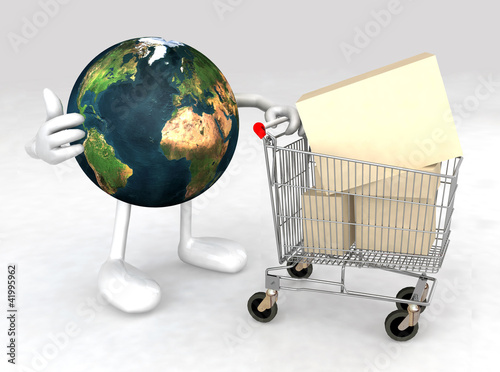 Illustration: world with a shopping cart world with a shopping cart