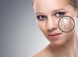 Foto: concept of cosmetic effects, treatment and skin care. face of y concept of cosmetic effects, treatment and skin care. face of y