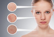 concept skincare. Skin of beauty young woman before and after th