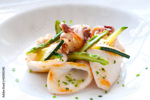 Photo: Close up of grilled calamari. Close up of grilled calamari.