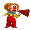 clown and loudhailer