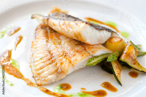 Photo: Grilled turbot fish with vegetables. Grilled turbot fish with vegetables.