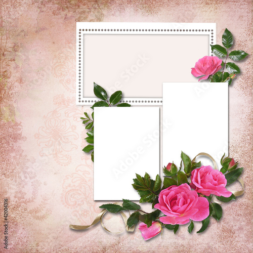 Illustration: Vintage background with frames and roses Vintage background with frames and roses