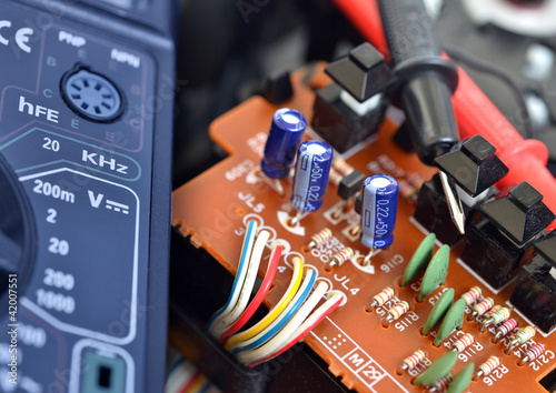 Photo: Technology background, electronic circuit close up Technology background, electronic circuit close up