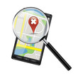 Smartphone with open maps under a magnifier