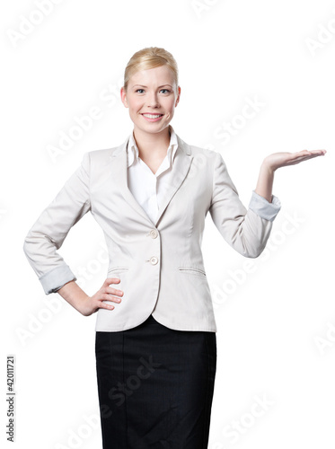 Photo: Business woman offers something Business woman offers something