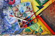 Malutensilien und Aquarellgemälde