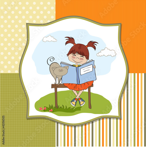 Vektor: young sweet girl reading a book young sweet girl reading a book