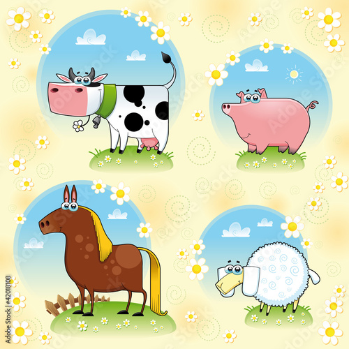 Vektor: Funny farm animals. Cartoon and vector isolated characters. Funny farm animals. Cartoon and vector isolated characters.