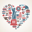 America love - heart shape with many vector icons
