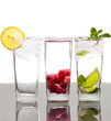 Three colorful  alcoholic drinks