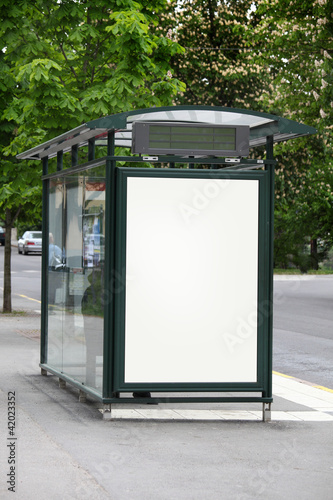 Photo: Bus stop with a blank billboard Bus stop with a blank billboard