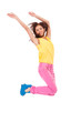casual young excited woman  jumping in air