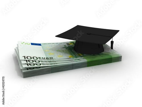 Illustration: graduation hat with euro money graduation hat with euro money