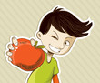 Vektor: Cartoon boy with red apple Cartoon boy with red apple