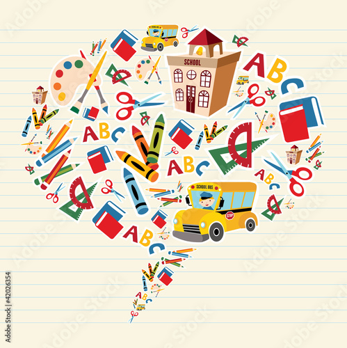 Vector: Back to school supplies in bubble shape Back to school supplies in bubble shape