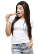 woman eating pizza