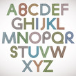 Retro style alphabet, striped letters vector typeface.