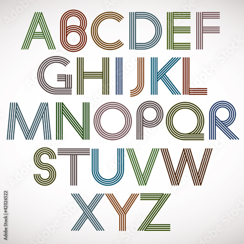 Vector: Retro style alphabet, striped letters vector typeface. Retro style alphabet, striped letters vector typeface.