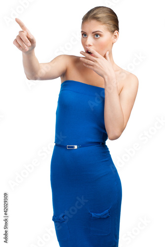 Photo: Surprised woman pointing Surprised woman pointing