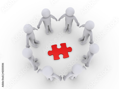 Illustration: People in a circle around a puzzle piece People in a circle around a puzzle piece