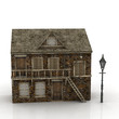 Illustration: Altes Haus und Strassenlaterne Altes Haus und Strassenlaterne
