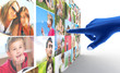 Social media network. Hand pointing at people