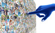 Social media network. Hand pointing at people