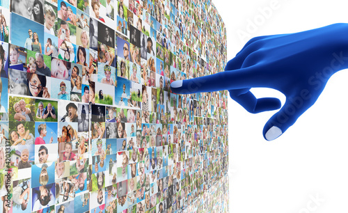 Illustration: Social media network. Hand pointing at people Social media network. Hand pointing at people