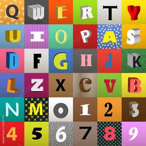 Vector: Set of vector letters in color squares Set of vector letters in color squares