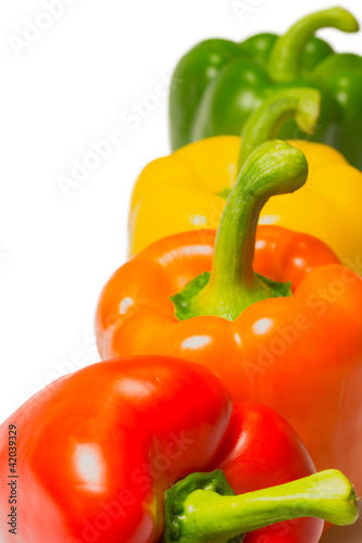 Photo: Color peppers on a white background. Color peppers on a white background.