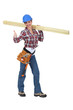 Woman carrying two planks of wood