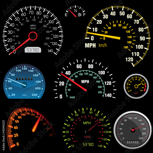 Vector: Set of car speedometers Set of car speedometers
