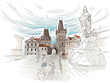 A view of the bridge tower at the end of the Charles Bridge, Pra
