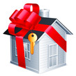 Little house with red ribbon and golden key.