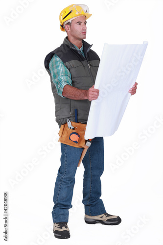 Photo: Foreman contemplating plans Foreman contemplating plans