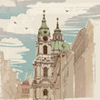 Vektor: Vector sketch of Saint Nicholas Cathedral in Prague Vector sketch of Saint Nicholas Cathedral in Prague