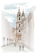 Vector sketch of Saint Nicholas Cathedral in Prague