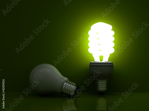 Photo: Energy saving light bulb vs. incandescent Energy saving light bulb vs. incandescent