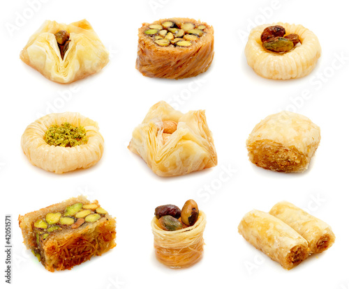 Photo: Oriental sweets on a white background Oriental sweets on a white background